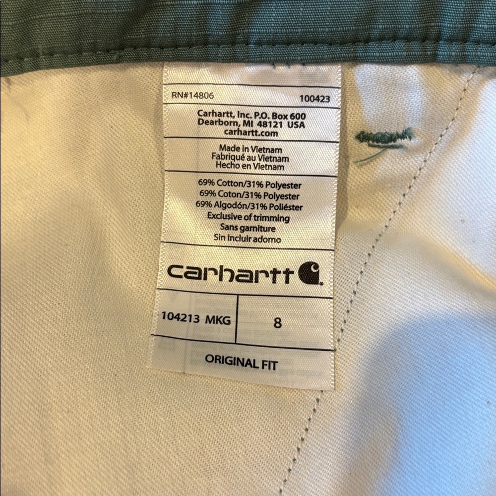 Carhartt Sage Green Shorts Rip Stop Roll Tab Gorpcore Shorts Size 8 - Picture 9 of 9